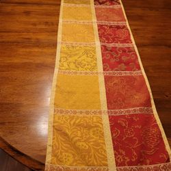 Red And Gold Table Runner With Gold Tassles,  Fall Decoration