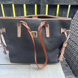 DOONEY AND BOURKE Braided Leather Double Handle Brown Tasseled Tote Bag,