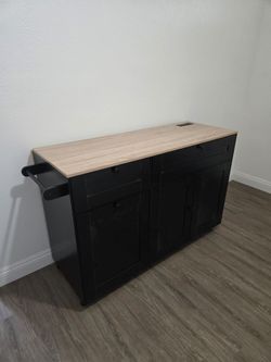Kitchen Island with Power Outlet & Drop Leaf, Rolling Island with Spice Rack & Towel Rack, Kitchen Island Cart with Trash Storage Cabinet, Island Tabl