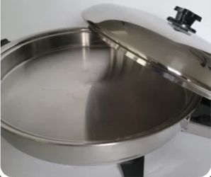 PERMA LIFE 304-L 13” Large Stainless And Titanium Electric Skillet White Lid   Made In USA 🇺🇸 