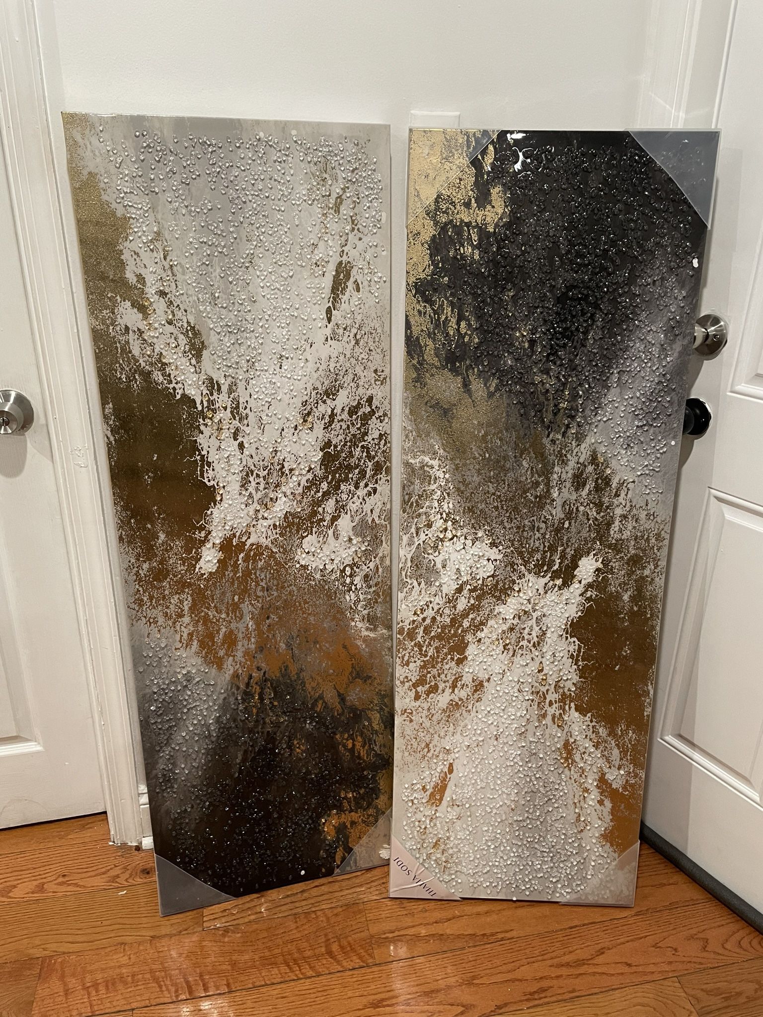 2pc Wall Decor Black Gold Grey