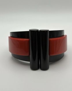 Vintage MARION GODART Art DECO Style Resin Bijou BRACELET Red & BLACK collectible jewelry   Vintage Art Deco bracelet attributed to Marion Godart, Fra