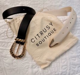 NWT Citrusy Boutique Western Gold Buckle Belt Set - Black/Cream