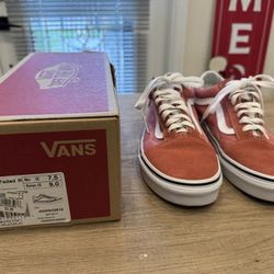 Vans Old Skool Faded Red/ White Shoes Mens 7.5, Women’s 9 Great Condition with Box 