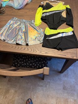 Girls 2Pcs Activewear Set Off-Shoulder Long Sleeve Gymnastics Leotard