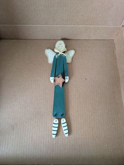 Angel.Wooden Folk Art Figurine Deep Blue with Star Handmade