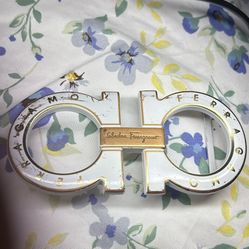 Salvatore ferragamo gancini enamel & Gold Belt Buckle— made in Italy 