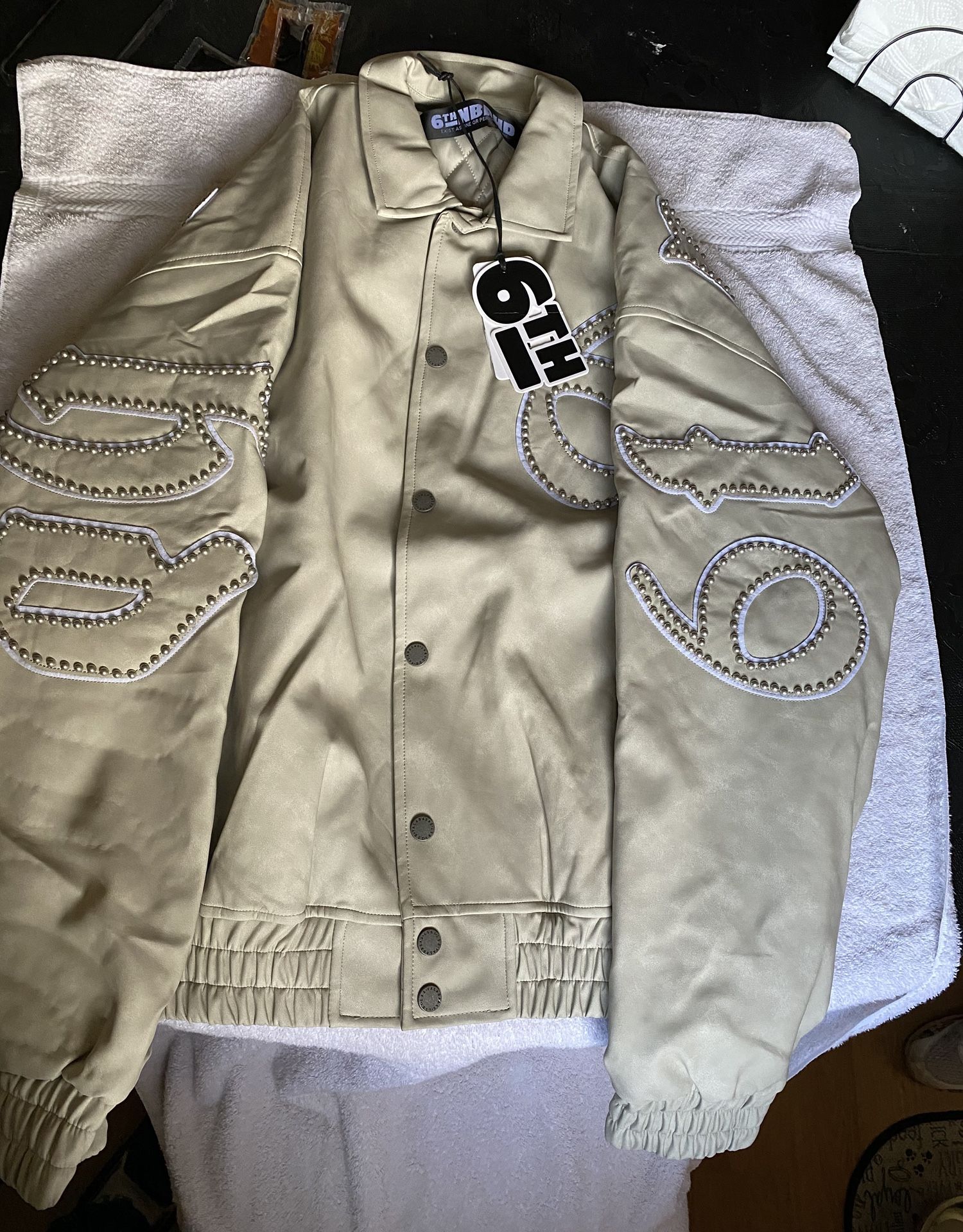 Men’s 6th Neighborhood Vegan Tan Leather Jacket Size Large