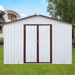 Metal garden sheds 12ftx10ft outdoor storage sheds white+coffee