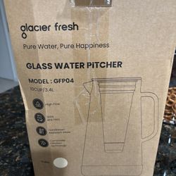 New 10 cup Glacier Fresh Purela Glass Water Pitcher with ultrafiltration & activated carbon filter