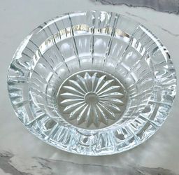 Pressed Cut Glass Ashtray. Rounded Beveled Rim. Vintage!