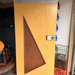 Vintage Mid-Century Modern (MCM) Solid Wood Door w/ Brass Knob & Key