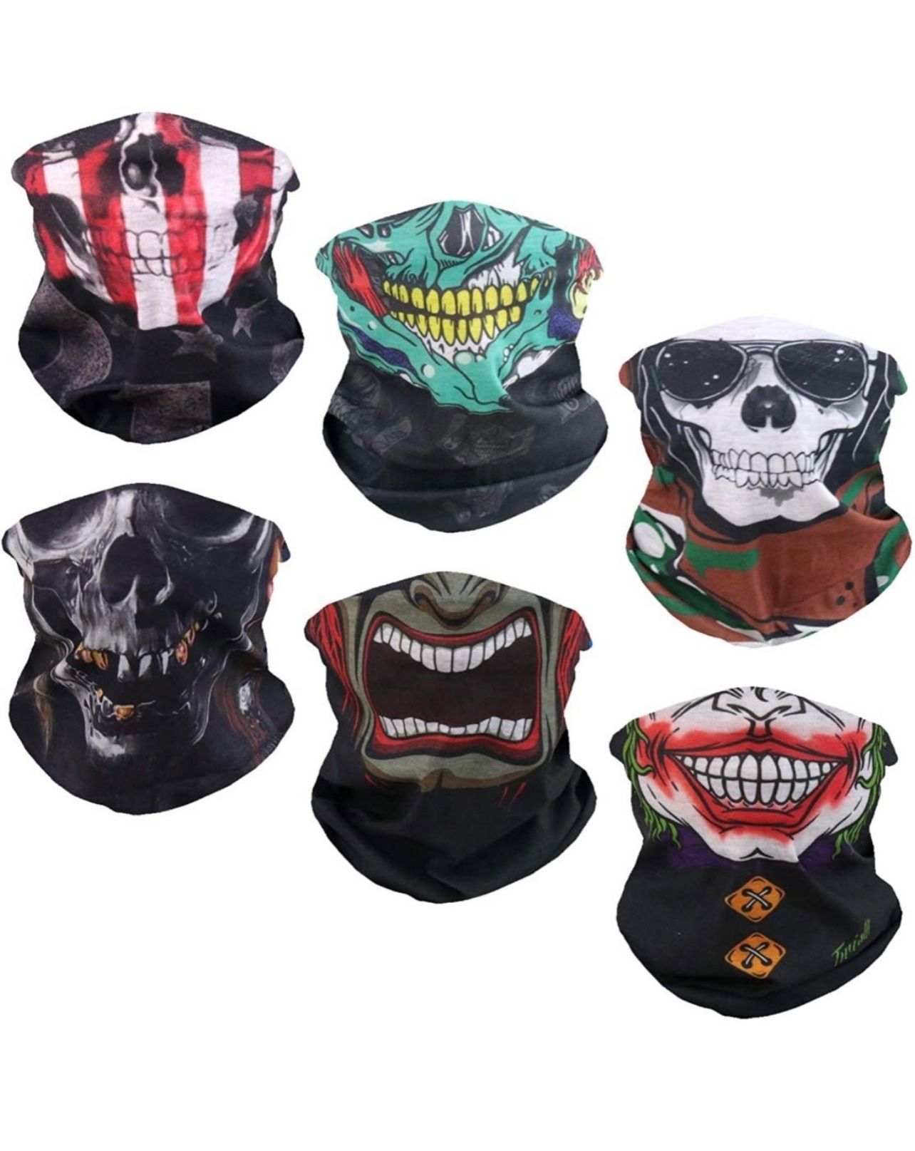 6 PCS Halloween Neck Gaiter Sun UV Protection Face Cover Mask Windproof Scarf