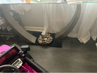 Modern Glass Top Console/entry way table Curved Metal Base