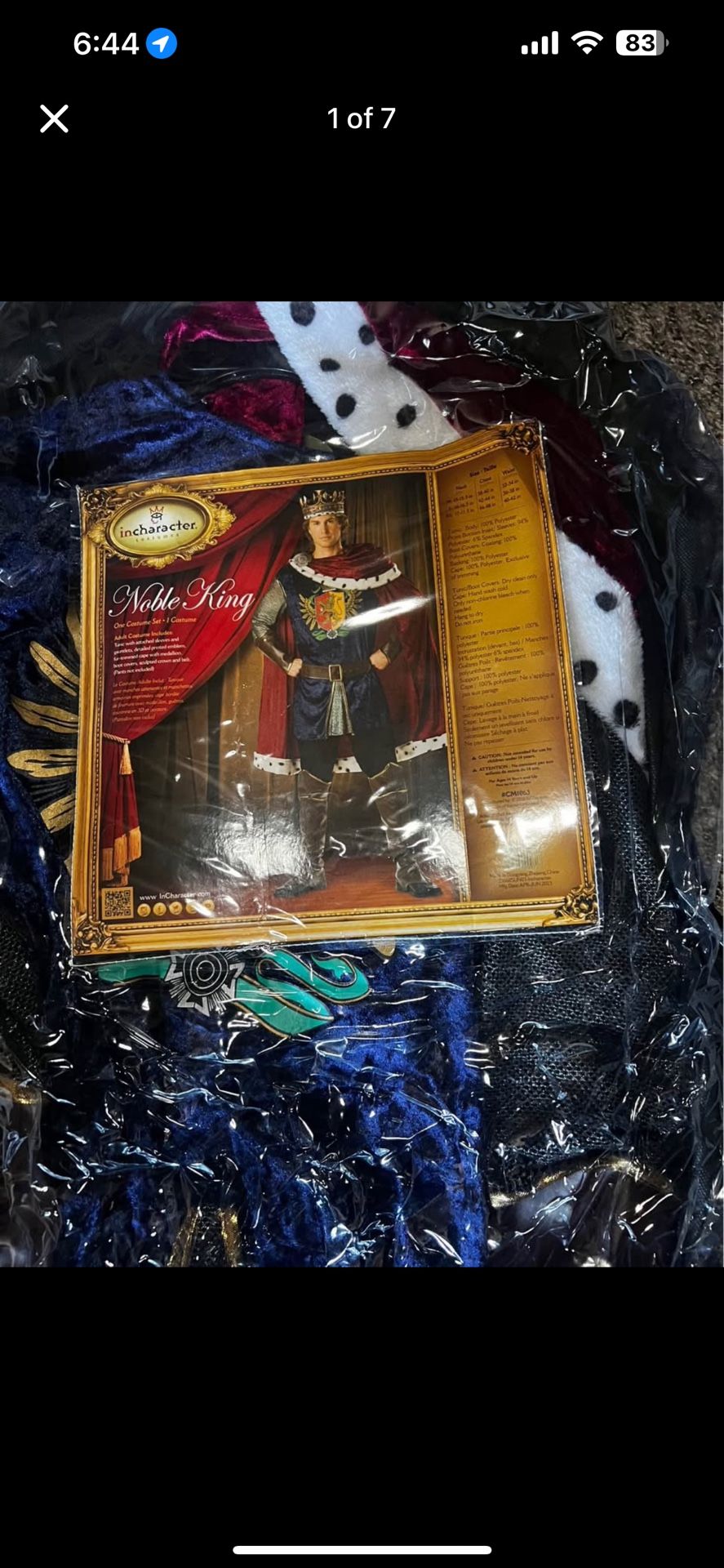 Noble King Adult Costume β Size L Halloween costume