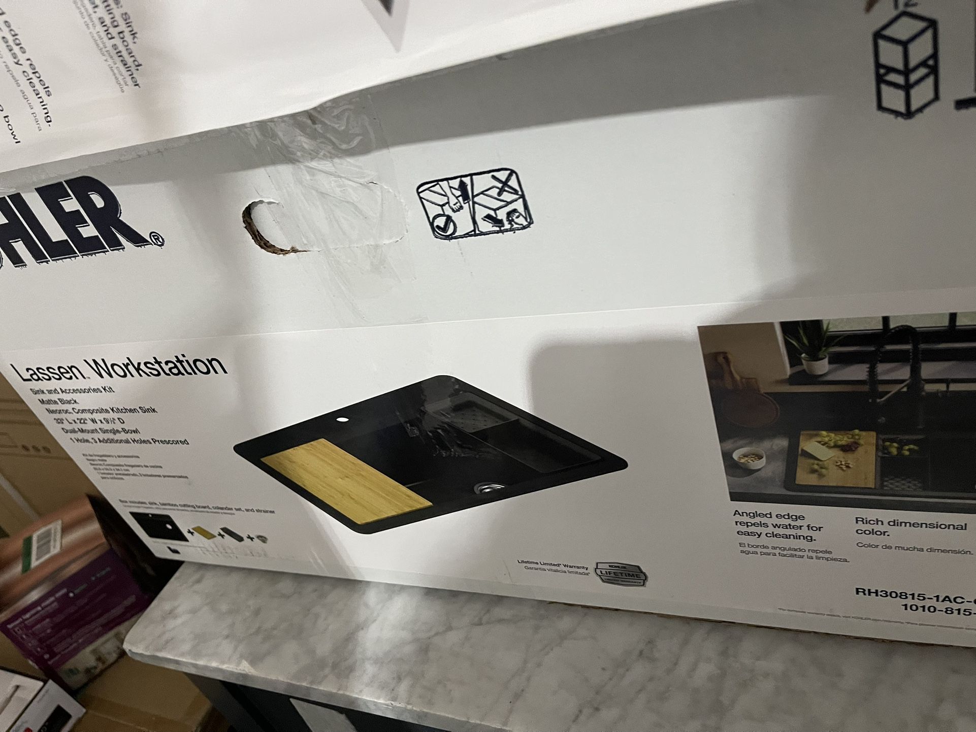 KOHLER Lassen 33 in. Drop-in Single Bowl Granite Composite Kitchen Workstation Sink in Matte Black with Accessories $379.00 (56)