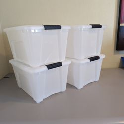 IRIS USA 32 Quart Stackable Plastic Storage Bins with Lids and Latching Buckles, 4 Pack