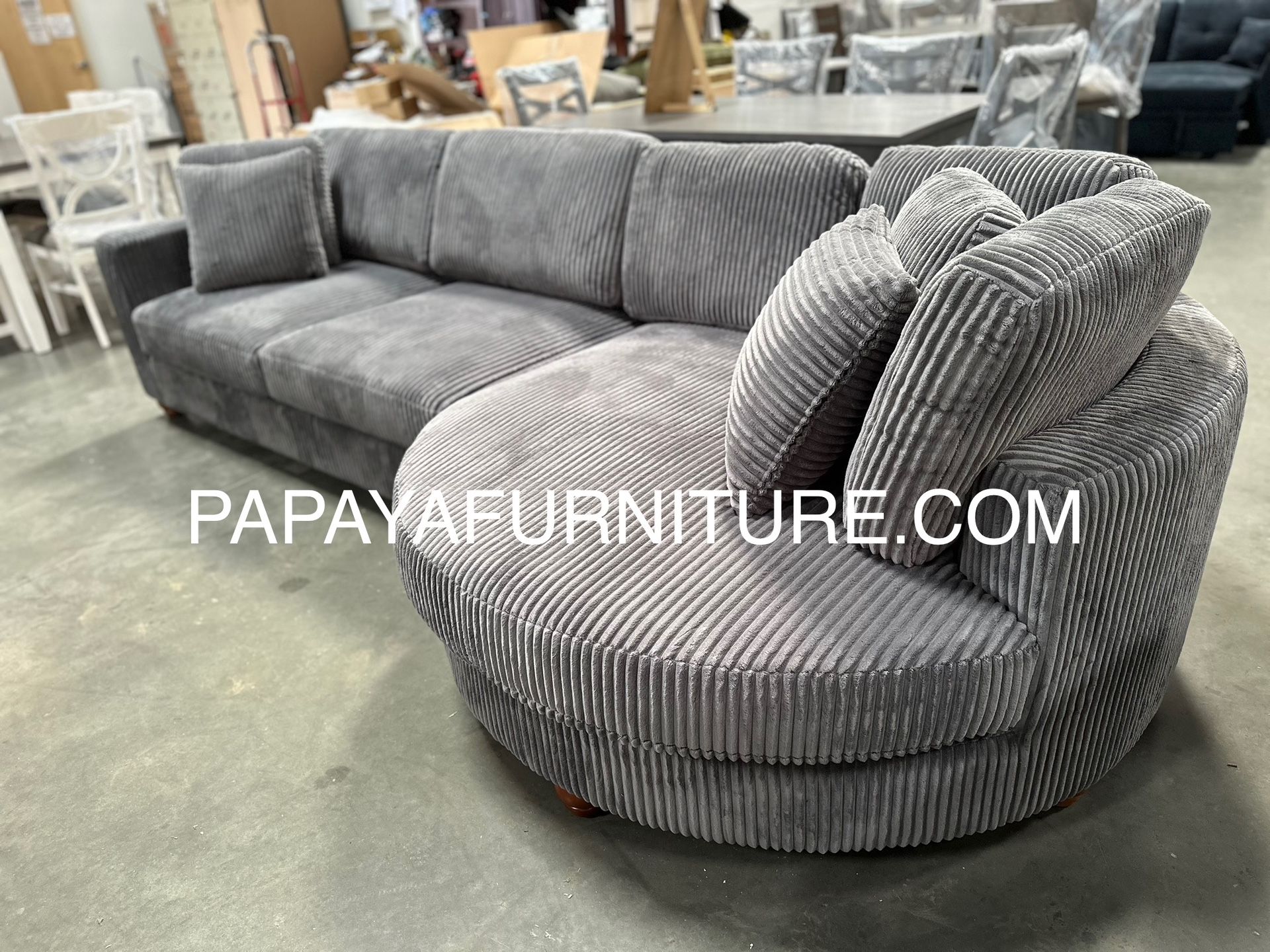 125” Large Sectional With Round Chaise, Sectionals, Sofa, Couch, Grey Sectional, Gray Couch, Sectionals, Modern Sofa, Mid-century Couch,L-Shaped Couch