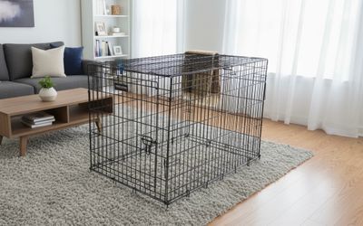 For dogs 90lbs+ 48x30x32in XXL Black Metal Double Door Dog Pet Animal Cage Containment Crate! Great condition!