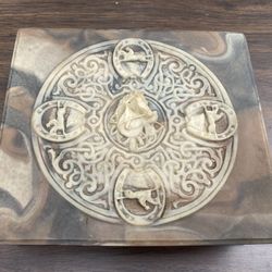 vintage incolay stone horse jewelry box