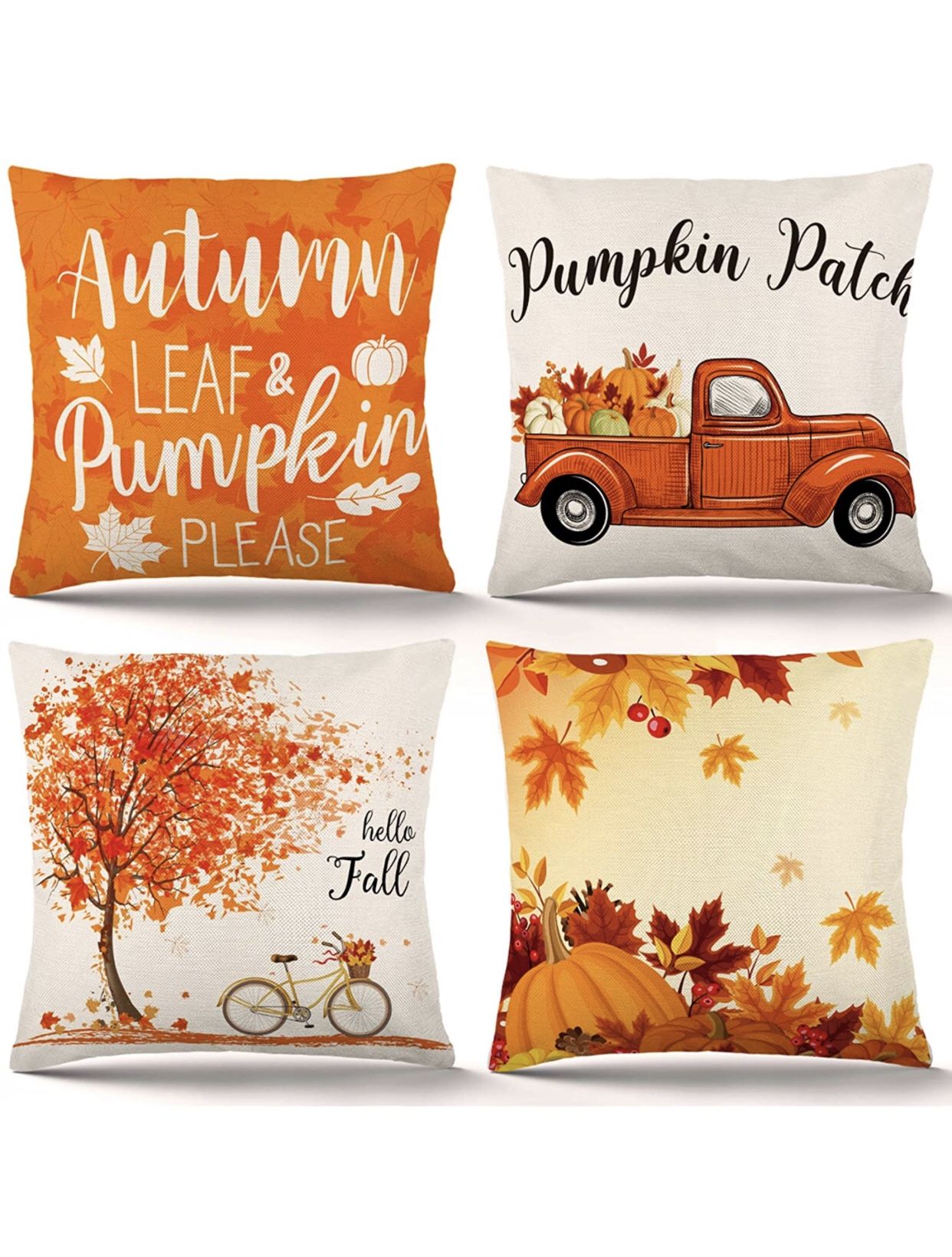 Fall Pillow Covers 18x18” Set Of 4 Autumn Pumpkin Rustic Linen Farmhouse Sofa 