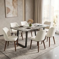 Brand New Modern Dining Table With 6 Wood Legs Chairs 