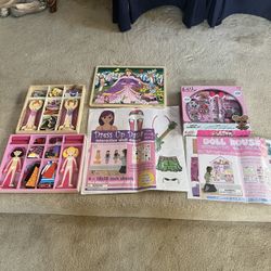 Lot Of Wooden Dress Up Dolls Puzzles, Interactive Wall Decals, And LOL Smash Journal Kit