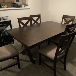 Solid wood dining set, Dark brown, 6 Places