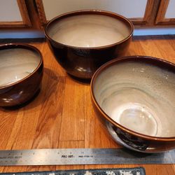 3 Stacking Sango Nova Brown Porcelain Bowls