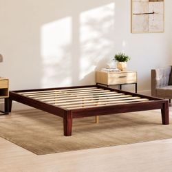Resident Bamboo Platform Bed Frame with Pine Slats, Walnut Finish