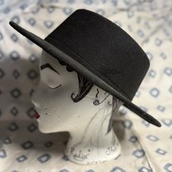 Classic Black Wool Blend Fedora Hat Brim Flat Church Derby Cap