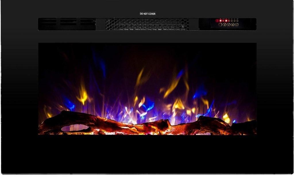 Touchstone Smart Electric Fireplace-The Sideline® 28 Inch Wide-in Wall Recessed-30 Realistic Ember Color/Flame Options-1500W Heater w/Thermostat-Black
