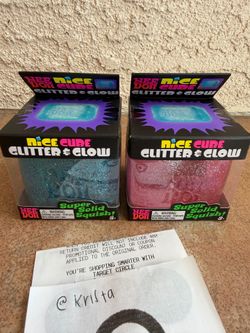 TWO Needoh Glitter and Glow Nice Cubes! Blue and Pink!