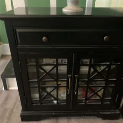 Black Cabinet With Drawer And Glass Doors 