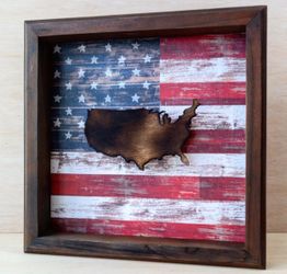 10" US/American Patriot Flag frame distressed with coffee brown stain & a torch.