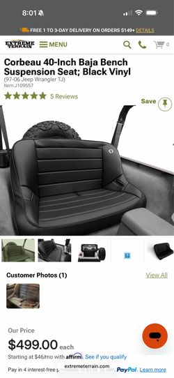 Corbeau 40-Inch Baja Bench Suspension Seat; Black Vinyl Jeep TJ