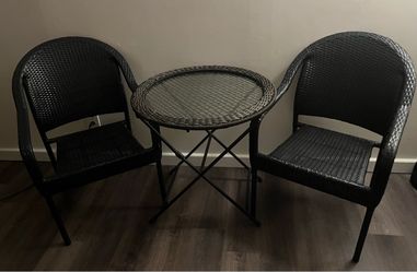 3-Piece Black Wicker Bistro Set