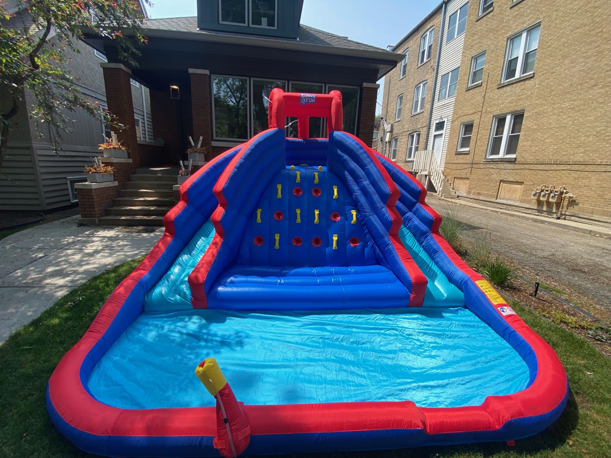 Water Slide & Climbing Wall With Air Pump