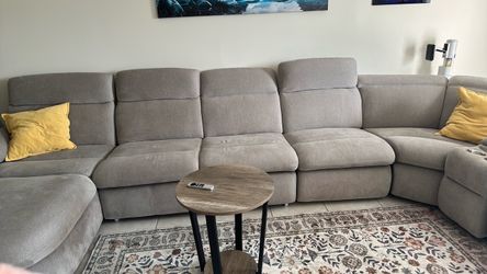 Gray Fabric Sectional Sofa with Recliner and Console