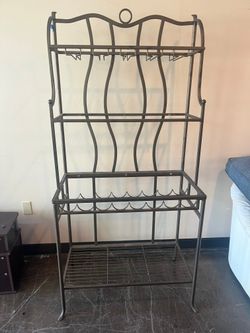 Ornate Metal Baker's Rack with Glass Shelves
