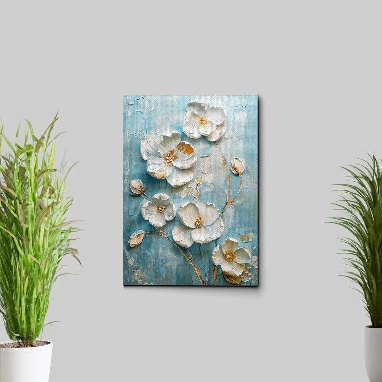 Floral Canvas Wall Art - Blue Gray Botanical Print E69