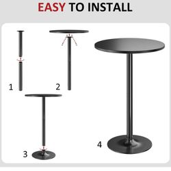 Bistro Pub Table Round Bar Height Cocktail Table Metal Base MDF Top Obsidian Table with Black Leg 23.8-Inch Top, 39.5-Inch Height (Black)