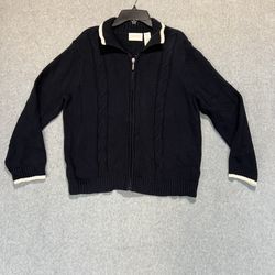 Liz Claiborne Cable Knit Zip Up Cardigan Classic Preppy Coastal M nautical