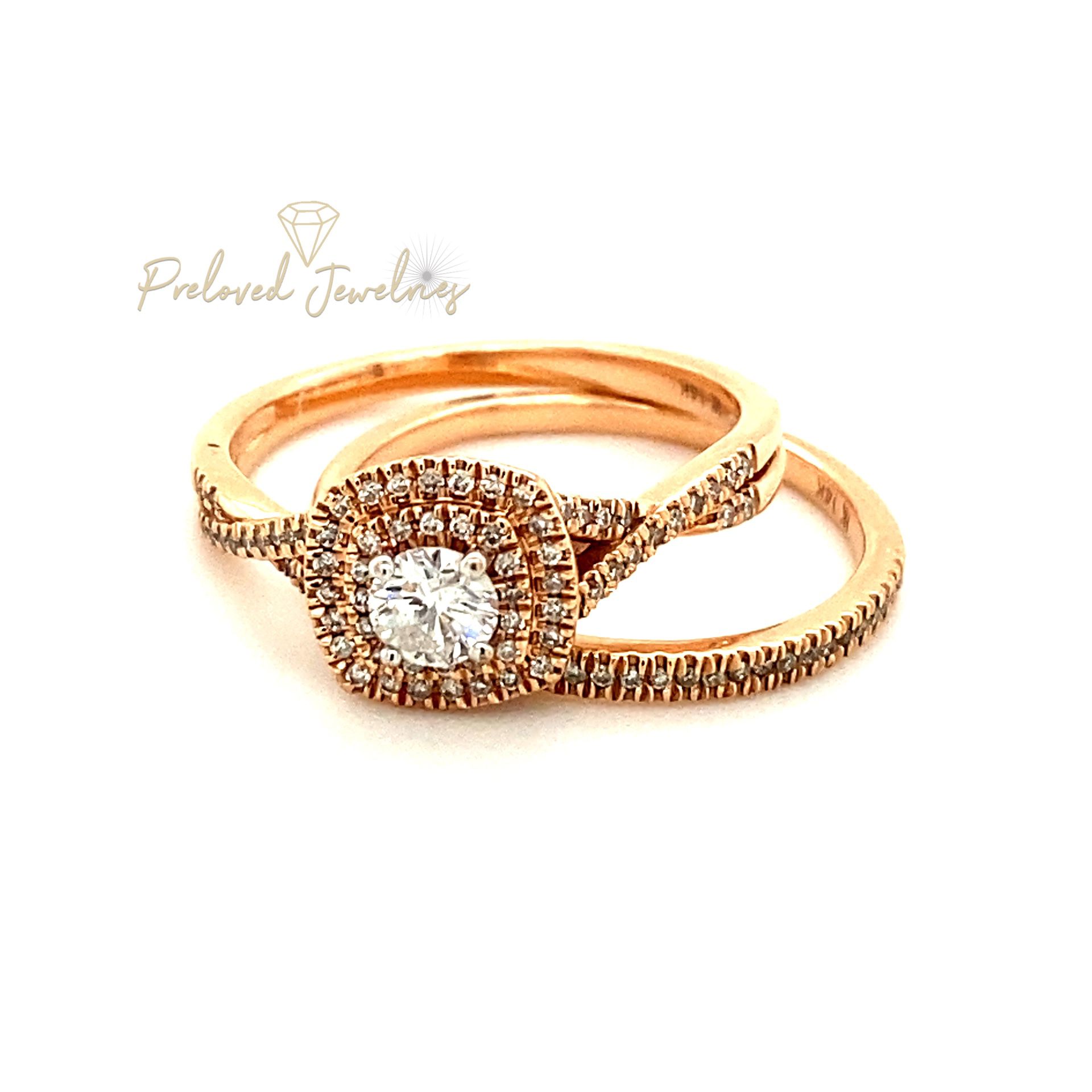 14k Diamond Engagement Ring Set In Rose Gold 
