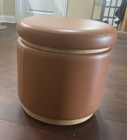 Caramel Brown Faux Leather Round 18 in. Storage Ottoman
