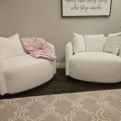 (2) Swivel Beautiful Drew Accent Chair by Drew Barrymore, Cream Boucle