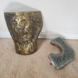 Irving Kaye 70s Lion Head Pocket Cover Pool Table Cast Metal Gold Full Set 8 Pieces RARE 