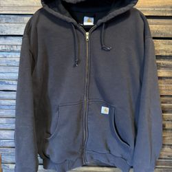 Carhartt J149 Full Zip Work Wear Hoodie Jacket Mens LRG Thermal Lined Heavy Y2K