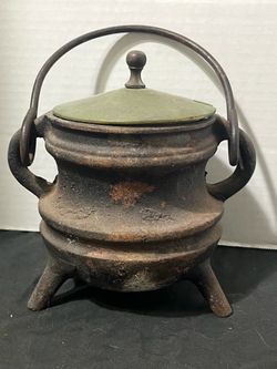 Antique cast-iron fire starter cauldron pot