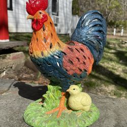 Vintage Colorful Rooster w/ 2 Chicks Tea Light Candle Holder Country Farmhouse